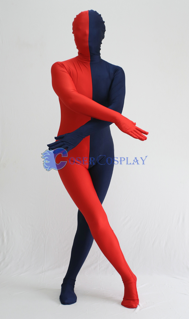 Red And Blue Split Zentai Suit